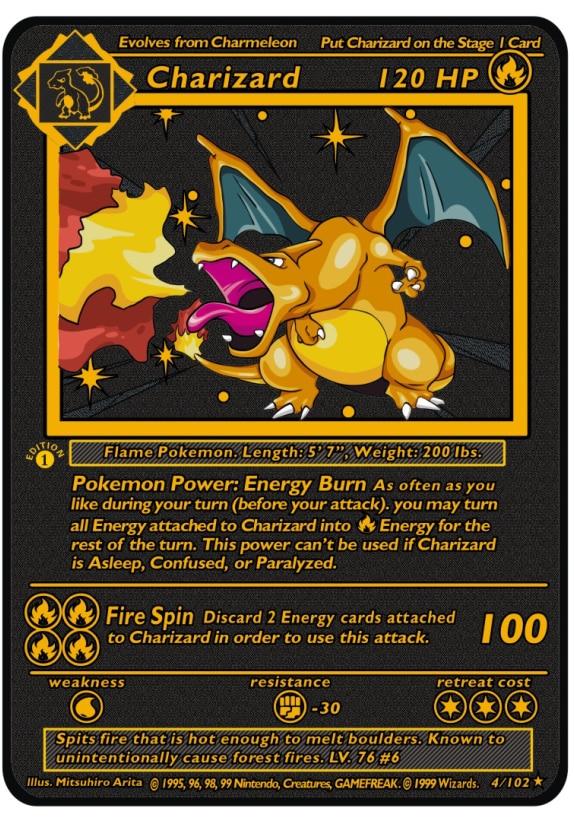 Carte pokemon Gold en métal aluminium plaqué or